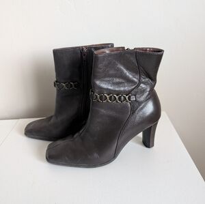 Markon Women's Brown Leather Block Heel Ankle Boots Size 6